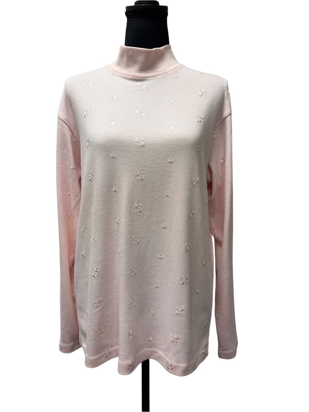 Elegant Susan Bristol Pink Embroidered Cotton Turtleneck Top M